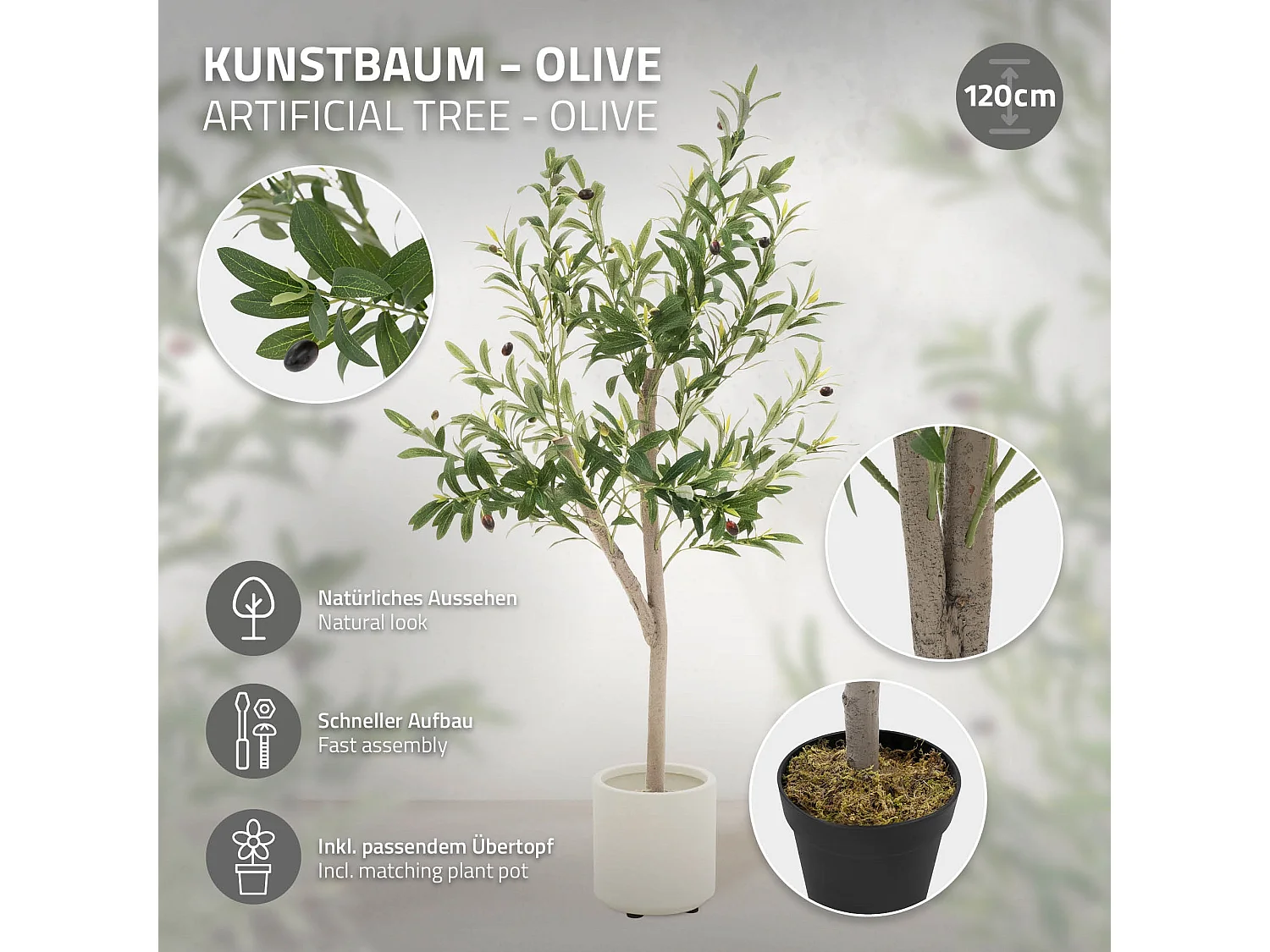 Olivier artificiel Plantes artificielles Arbre artificiel en pot 120 cm