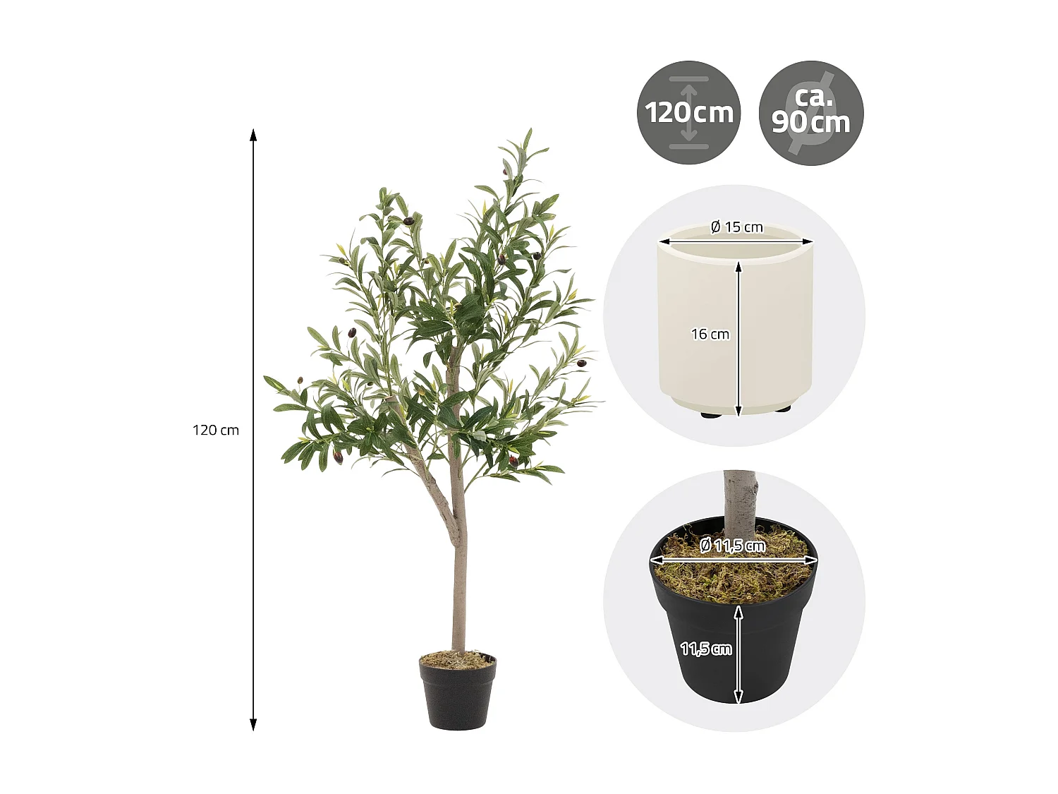 Olivier artificiel Plantes artificielles Arbre artificiel en pot 120 cm