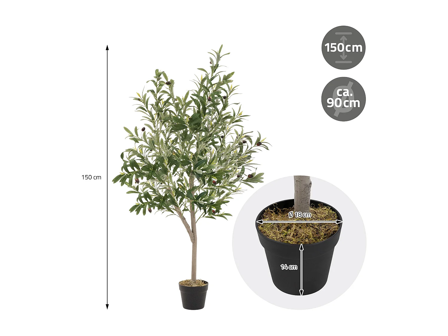 Olivier artificiel Plantes artificielles Arbre artificiel en pot 150 cm