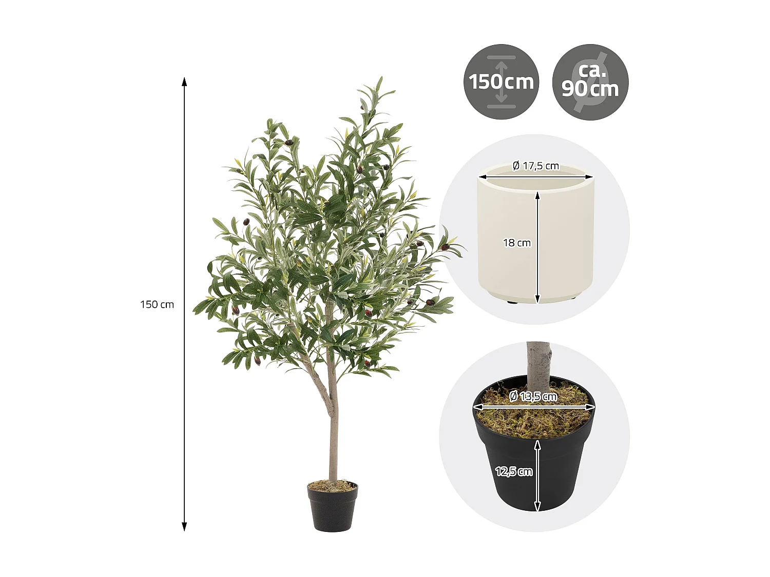 Olivier artificiel Plantes artificielles Arbre artificiel en pot 150 cm