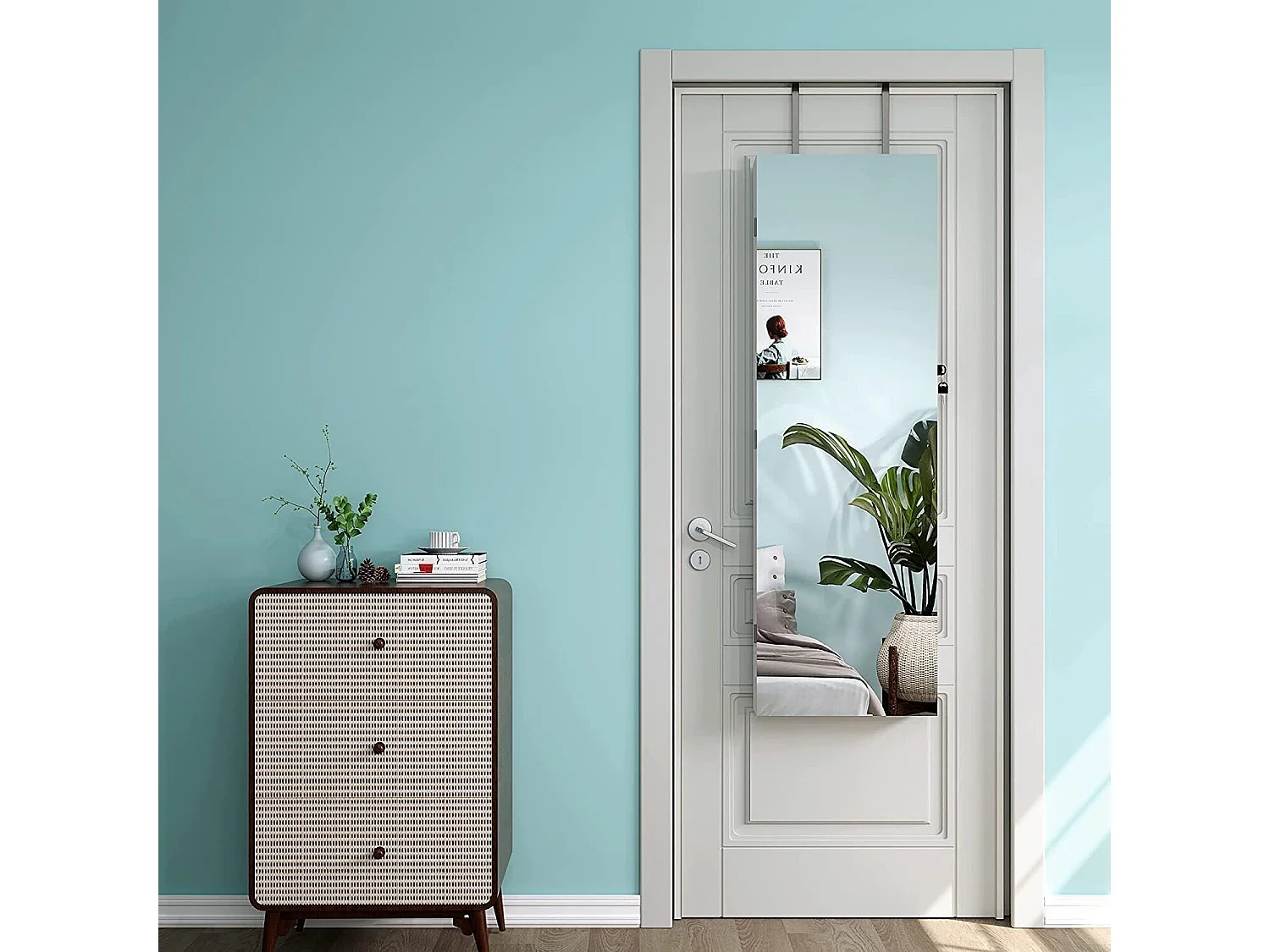 Armoire à Bijoux Murale avec Miroir, Divers Compartiments, Verrouillable, Installable sur Mur ou Porte, 38x10x109cm