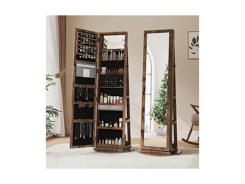 Draaibare sieradenkast, met grote spiegel en met sleutels, 55x55x160cm