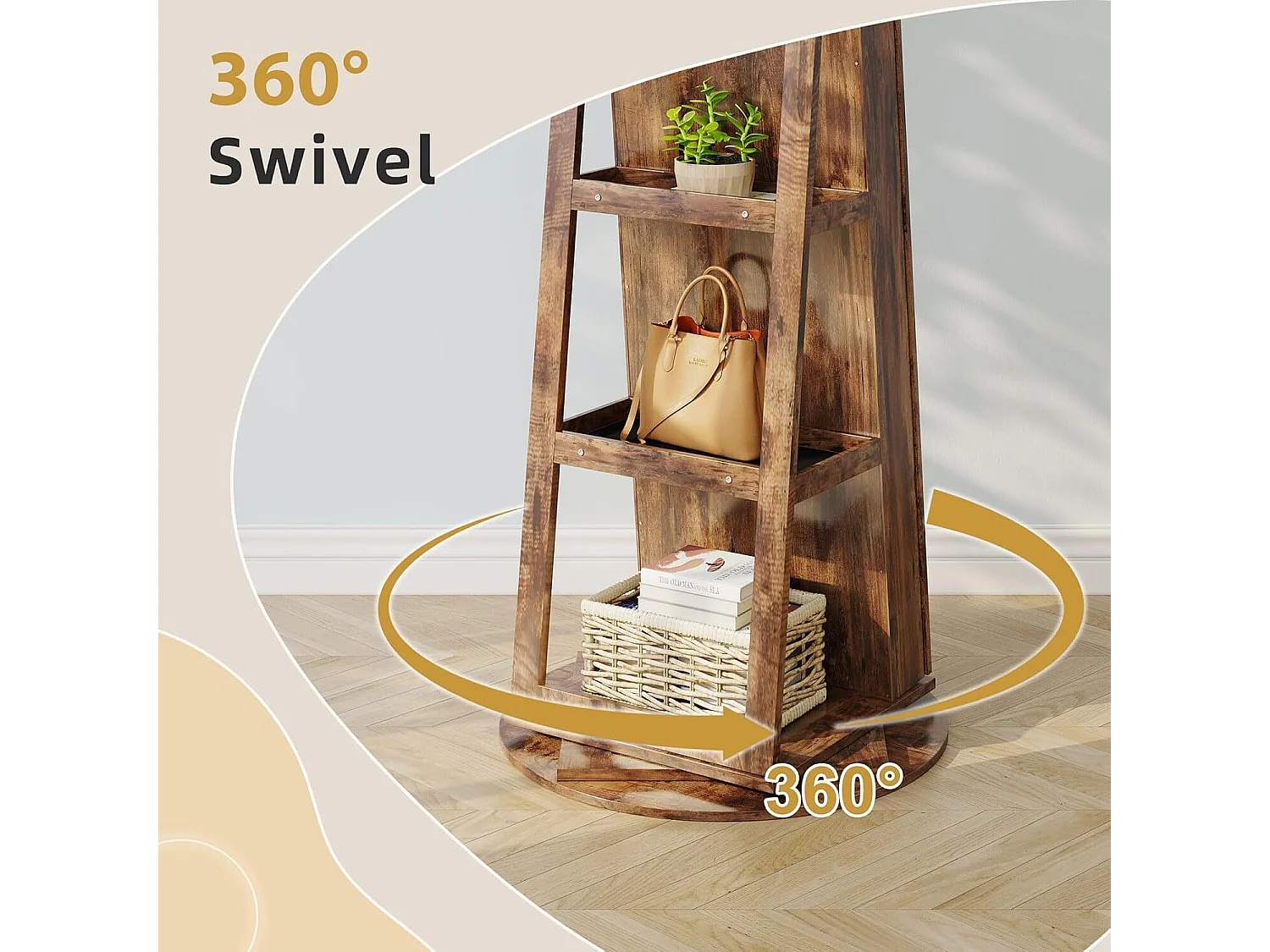 Draaibare sieradenkast, met grote spiegel en met sleutels, 55x55x160cm