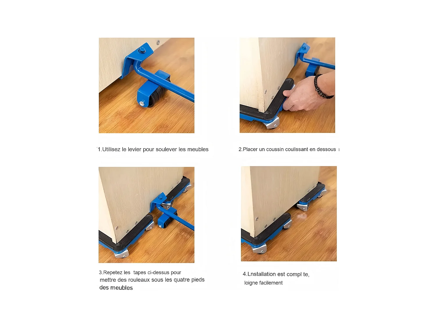 Set di trasporto di mobili, mobili mobili, piastra mobile di sollevamento, con ruote mobili da 4 pezzi, carico massimo 500 kg, blu