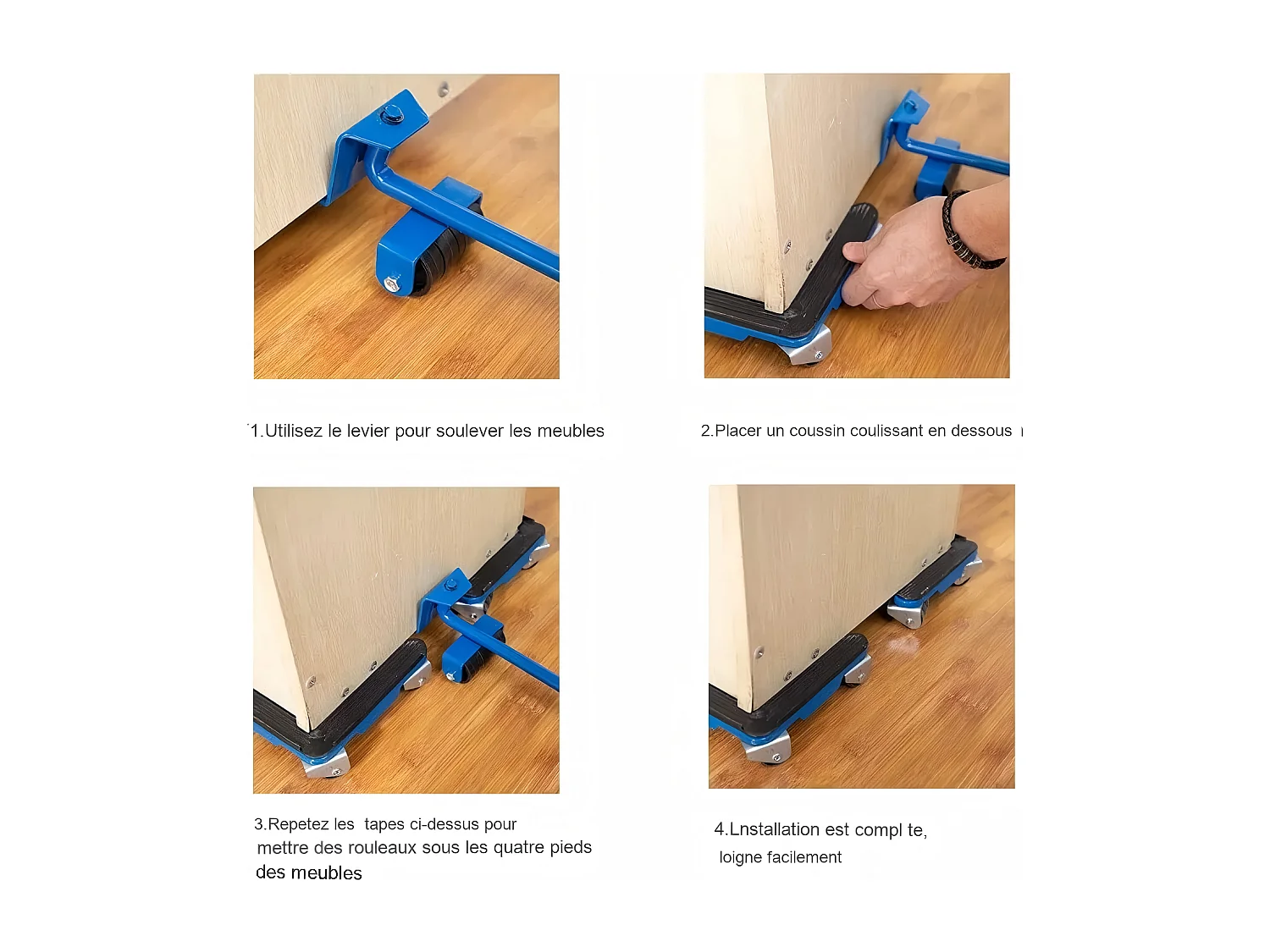 Conjunto de transporte de móveis, motor de móveis, levantamento de placas móveis, com rodas de móveis 4pcs, carga máxima 500 kg, azul