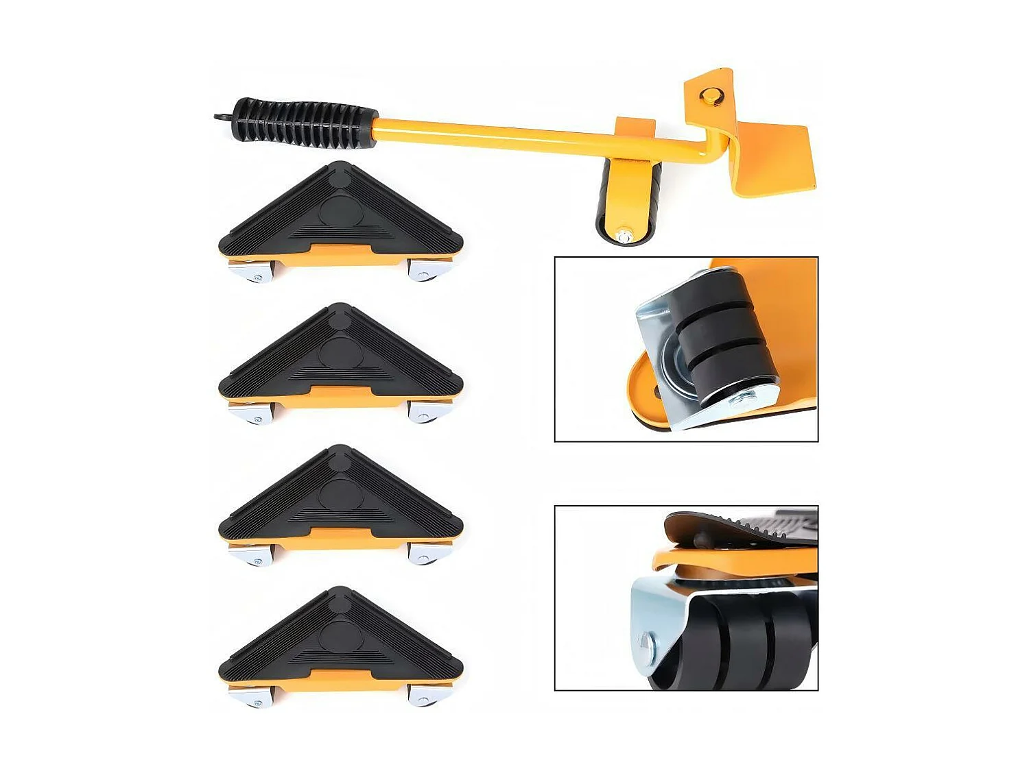 Set di trasporto di mobili, mobili mobili, piastra mobile di sollevamento, con ruote mobili da 4 pezzi, carico massimo 500 kg, giallo