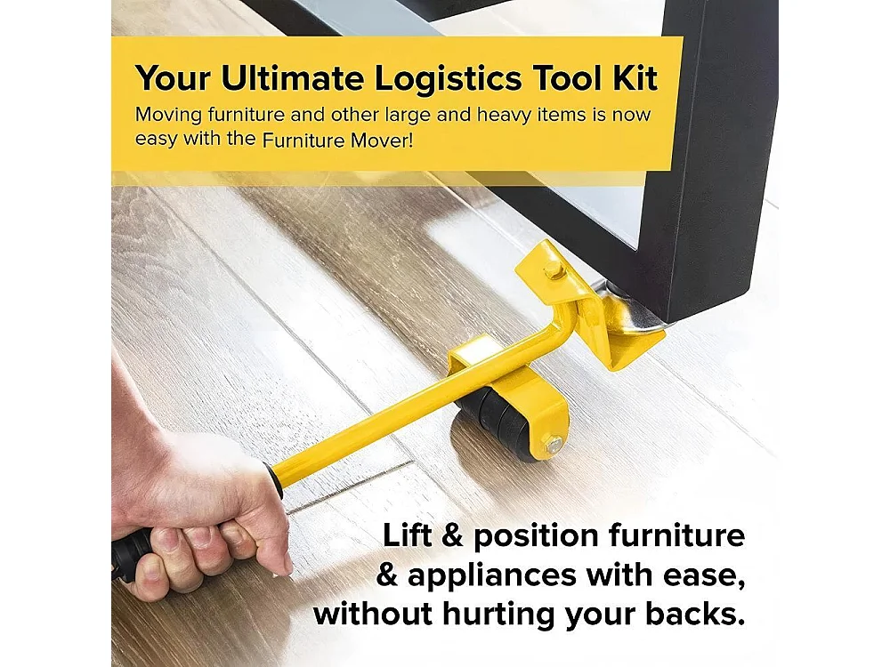 Set di trasporto di mobili, mobili mobili, piastra mobile di sollevamento, con ruote mobili da 4 pezzi, carico massimo 500 kg, giallo