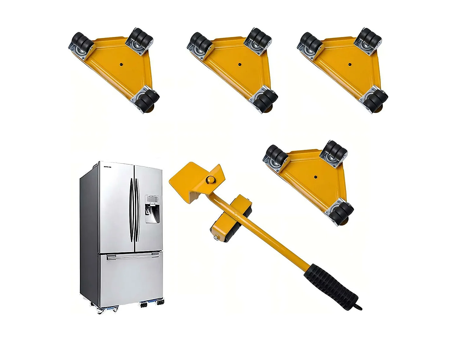 Set di trasporto di mobili, mobili mobili, piastra mobile di sollevamento, con ruote mobili da 4 pezzi, carico massimo 500 kg, giallo