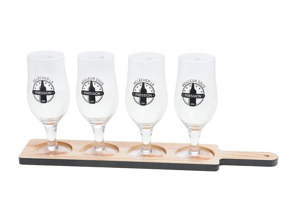 Planche à bière 4 verres pression