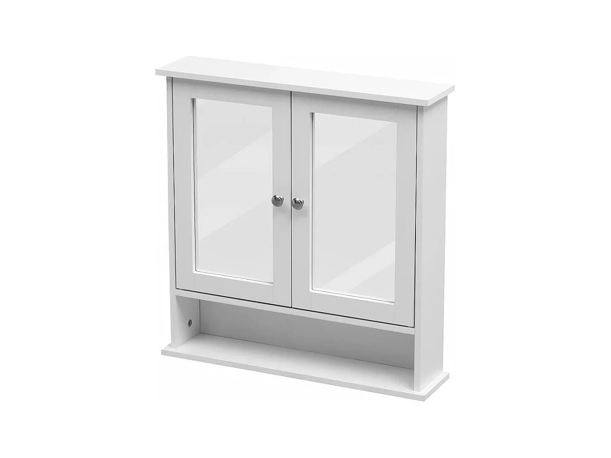 Armoire murale de salle de bain, avec miroir et niche, 2 Portes-miroir et Compartiment Ouvert, Étagère Réglable, 56x13x58cm