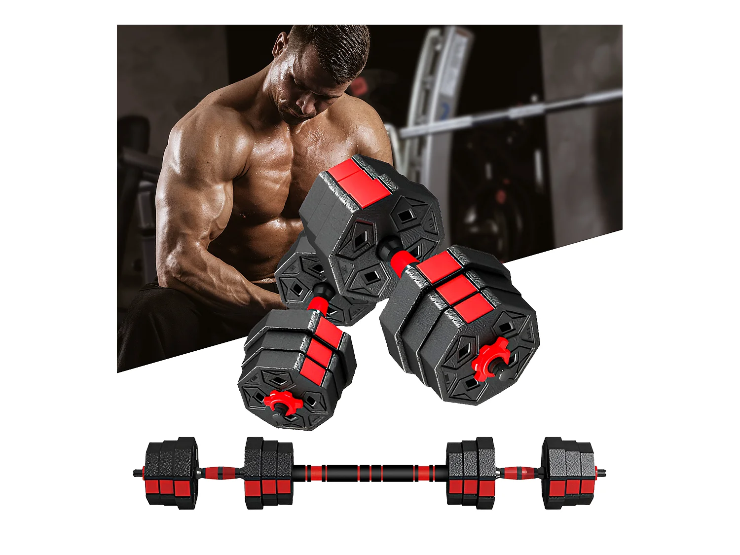 Ensemble d'haltère courtes ou longues ou kettlebell 3 en 1, Haltère réglable 20kg, pour Adaptés au Fitness à Domicile et à la Musculation