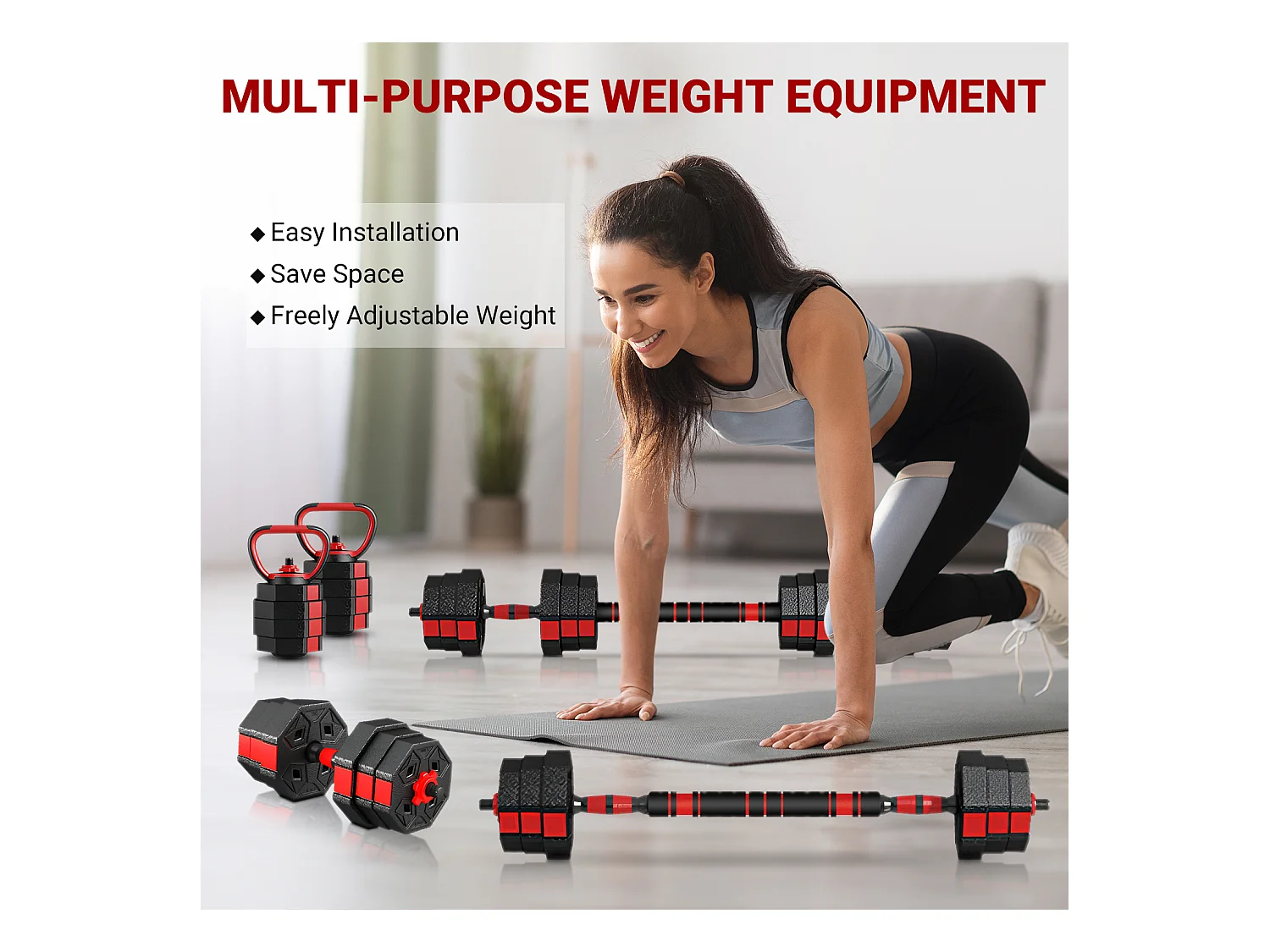 Kurzes oder langes Hantel -Set oder Kettlebell 3 in 1, 20 kg verstellbare Hantel, für die Fitness der Heim- und Bodybuilding