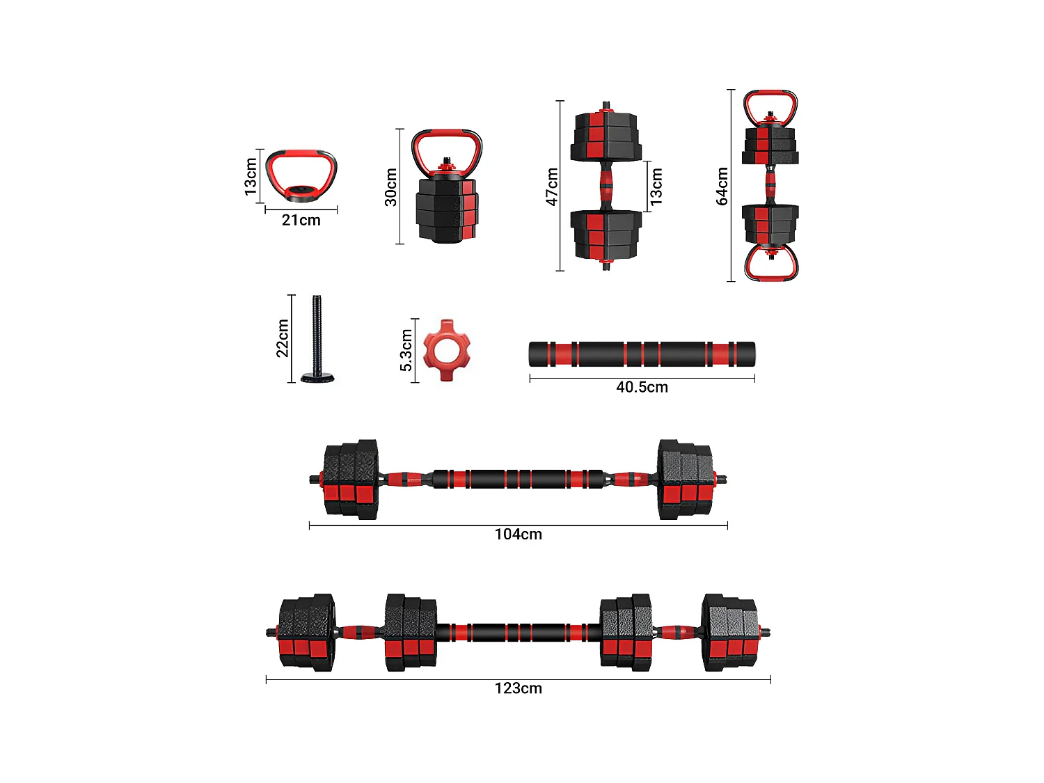 Kurzes oder langes Hantel -Set oder Kettlebell 3 in 1, 20 kg verstellbare Hantel, für die Fitness der Heim- und Bodybuilding