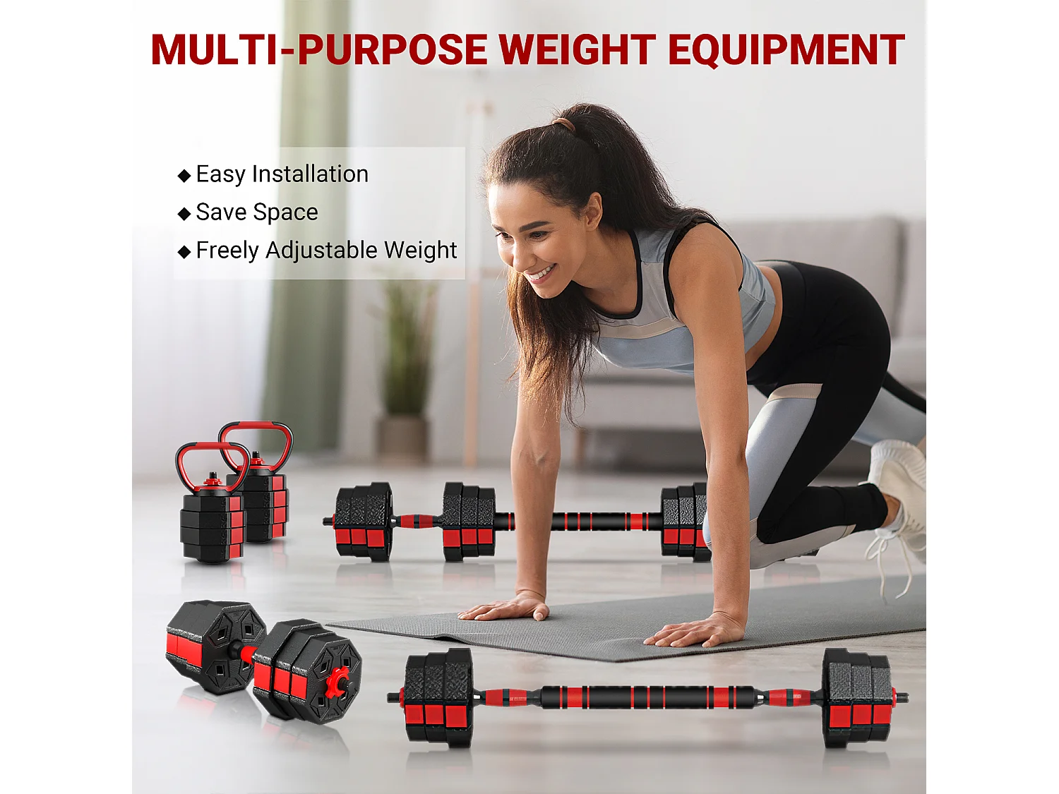 3 in 1 Dumbbell of Kettlebell Set, Verstelbare Dumbbell 20kg, Geschikt voor Home Fitness en Bodybuilding