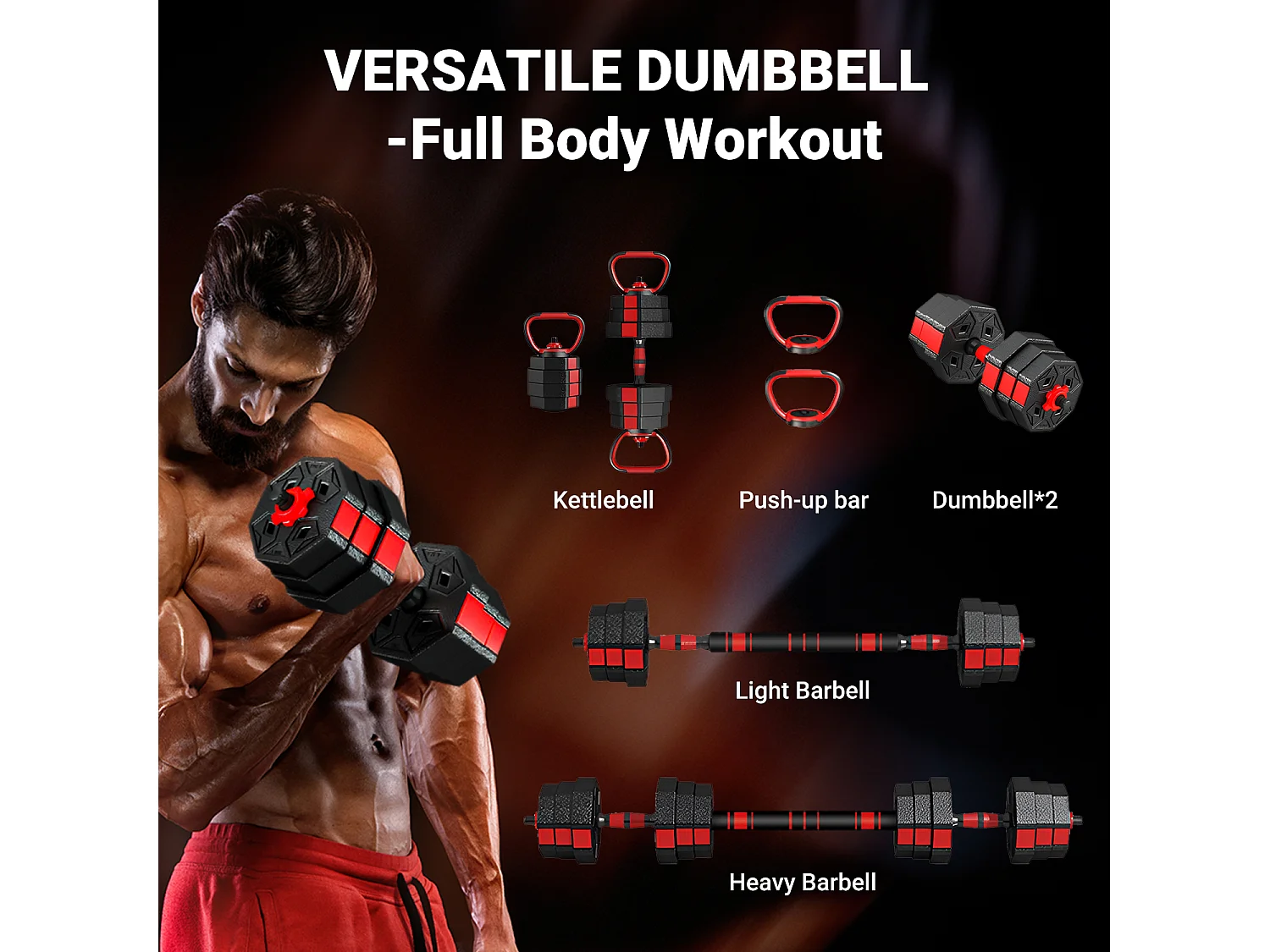 3 in 1 Dumbbell of Kettlebell Set, Verstelbare Dumbbell 20kg, Geschikt voor Home Fitness en Bodybuilding