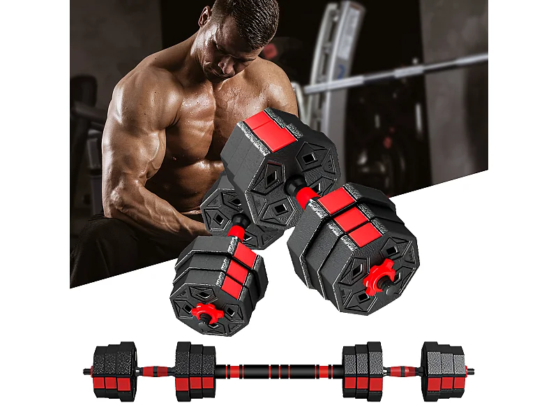 Ensemble d'haltère courtes ou longues ou kettlebell 3 en 1, Haltère réglable 20kg, pour Adaptés au Fitness à Domicile et à la Musculation