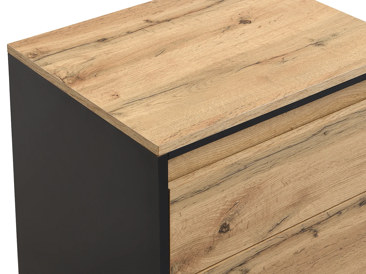 Set van 2 nachtkastjes met 2 lades - Met ledverlichting - Mdf - Kleur: naturel en zwart - RUKALO