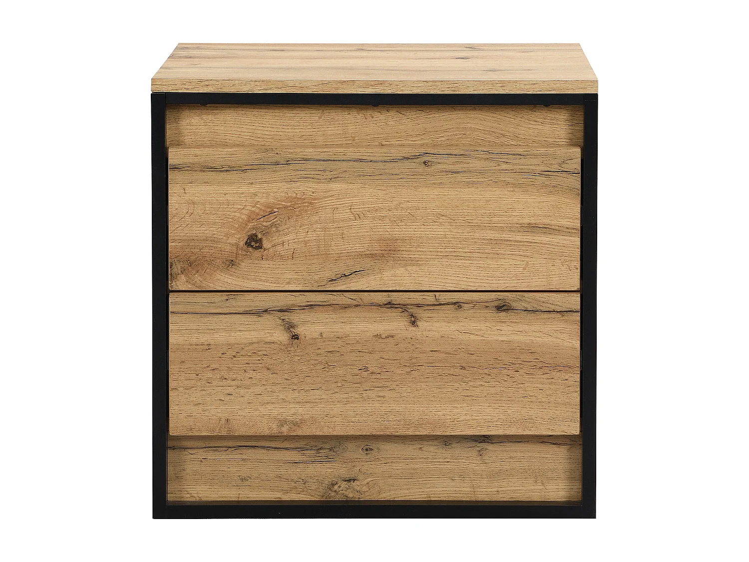 Set van 2 nachtkastjes met 2 lades - Met ledverlichting - Mdf - Kleur: naturel en zwart - RUKALO