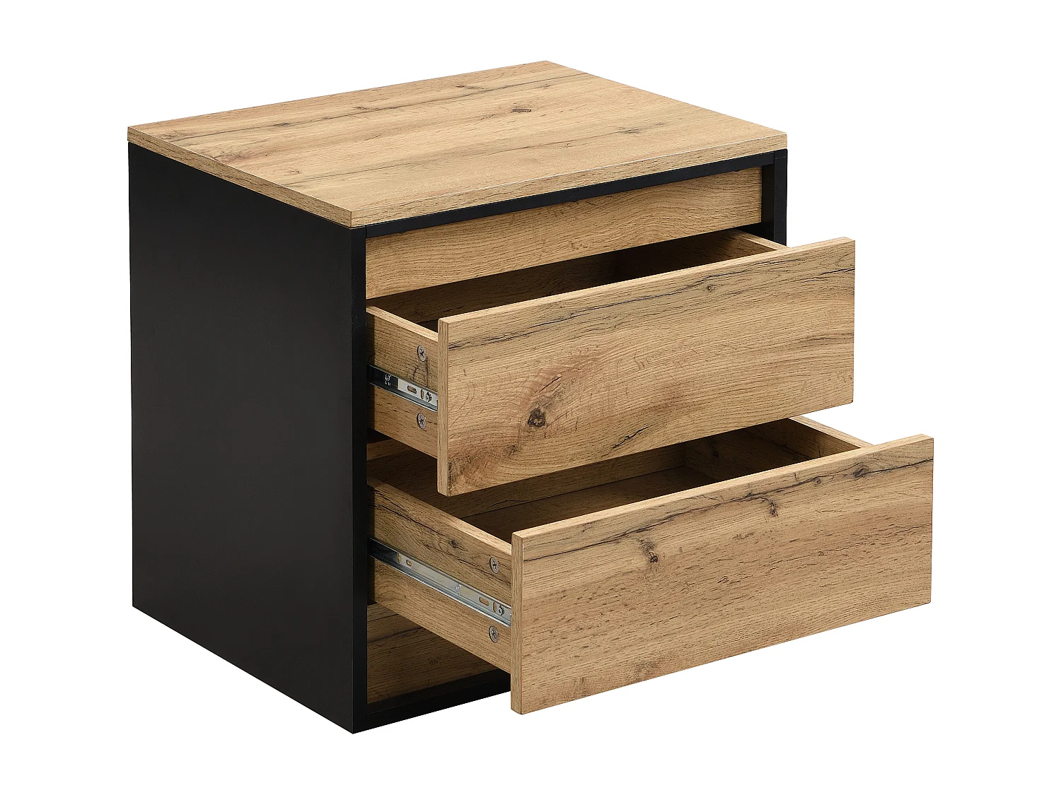 Set van 2 nachtkastjes met 2 lades - Met ledverlichting - Mdf - Kleur: naturel en zwart - RUKALO