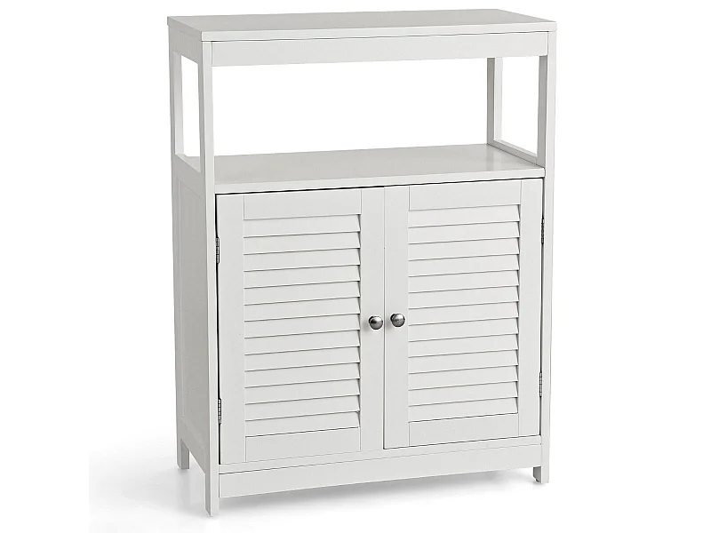 Meuble de salle de bain avec 2 portes à lamelles et etagères 60 x 30 x 80,5 cm