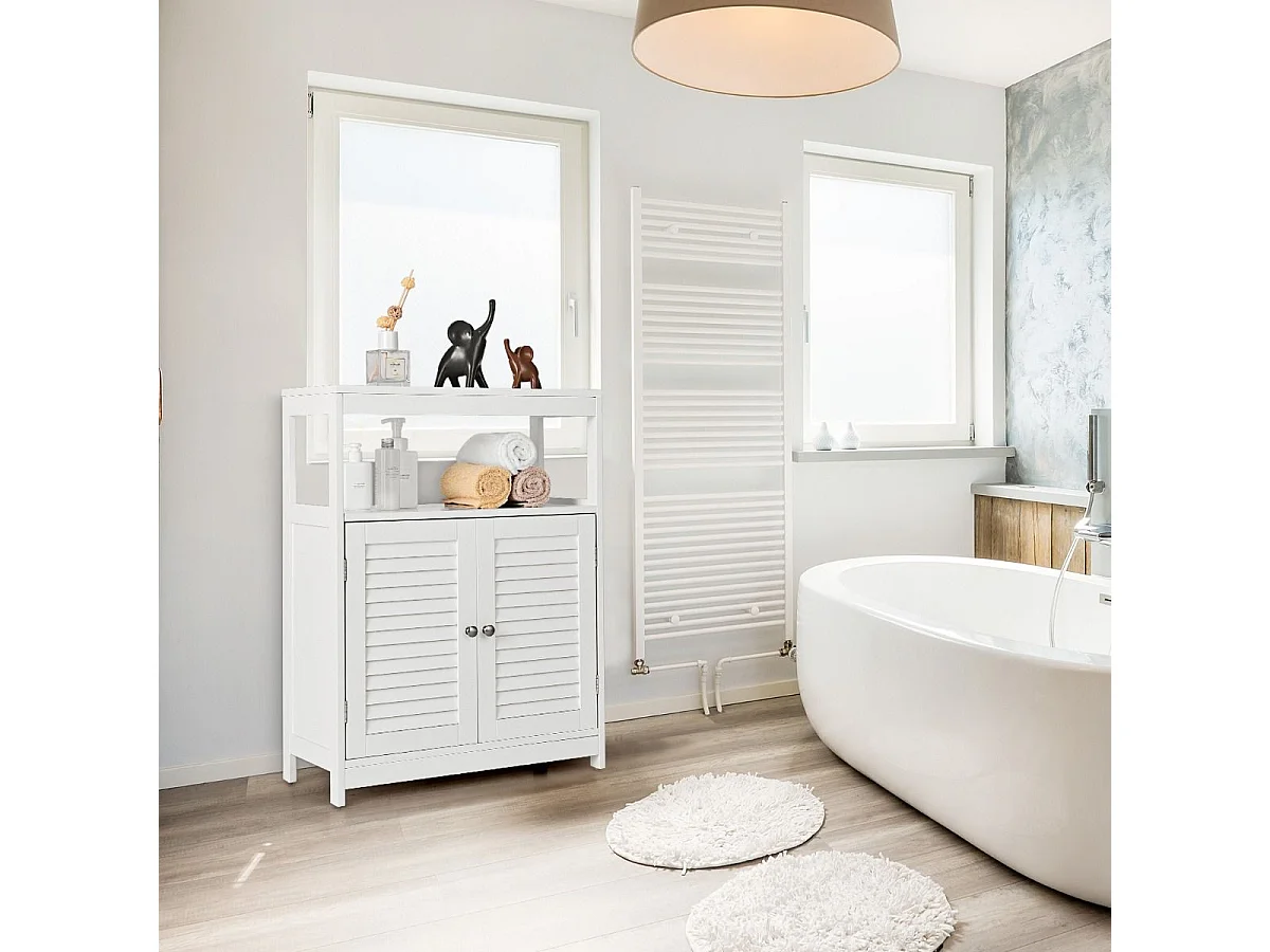 Meuble de salle de bain avec 2 portes à lamelles et etagères 60 x 30 x 80,5 cm