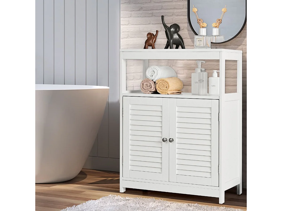 Meuble de salle de bain avec 2 portes à lamelles et etagères 60 x 30 x 80,5 cm