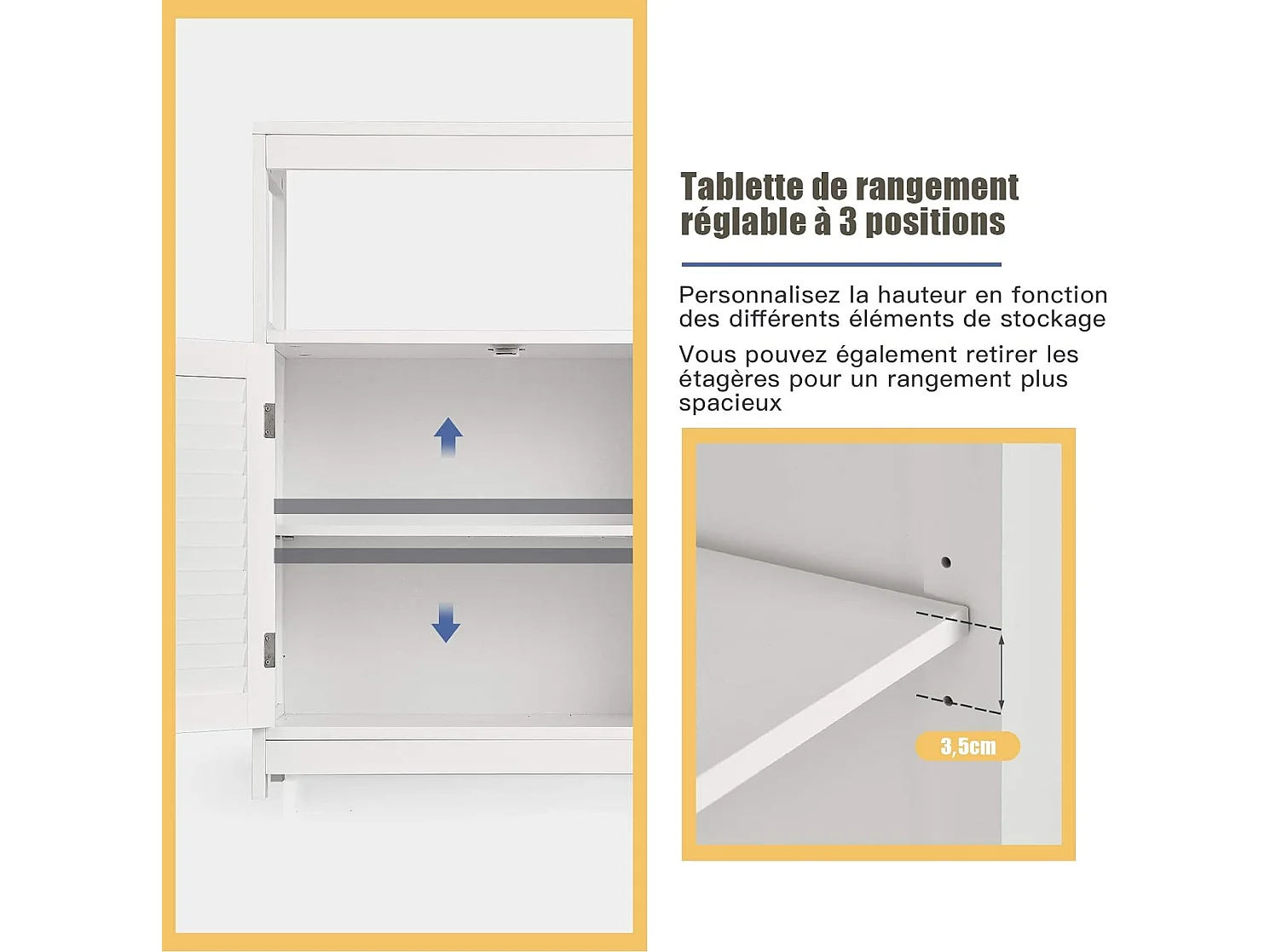 Meuble de salle de bain avec 2 portes à lamelles et etagères 60 x 30 x 80,5 cm