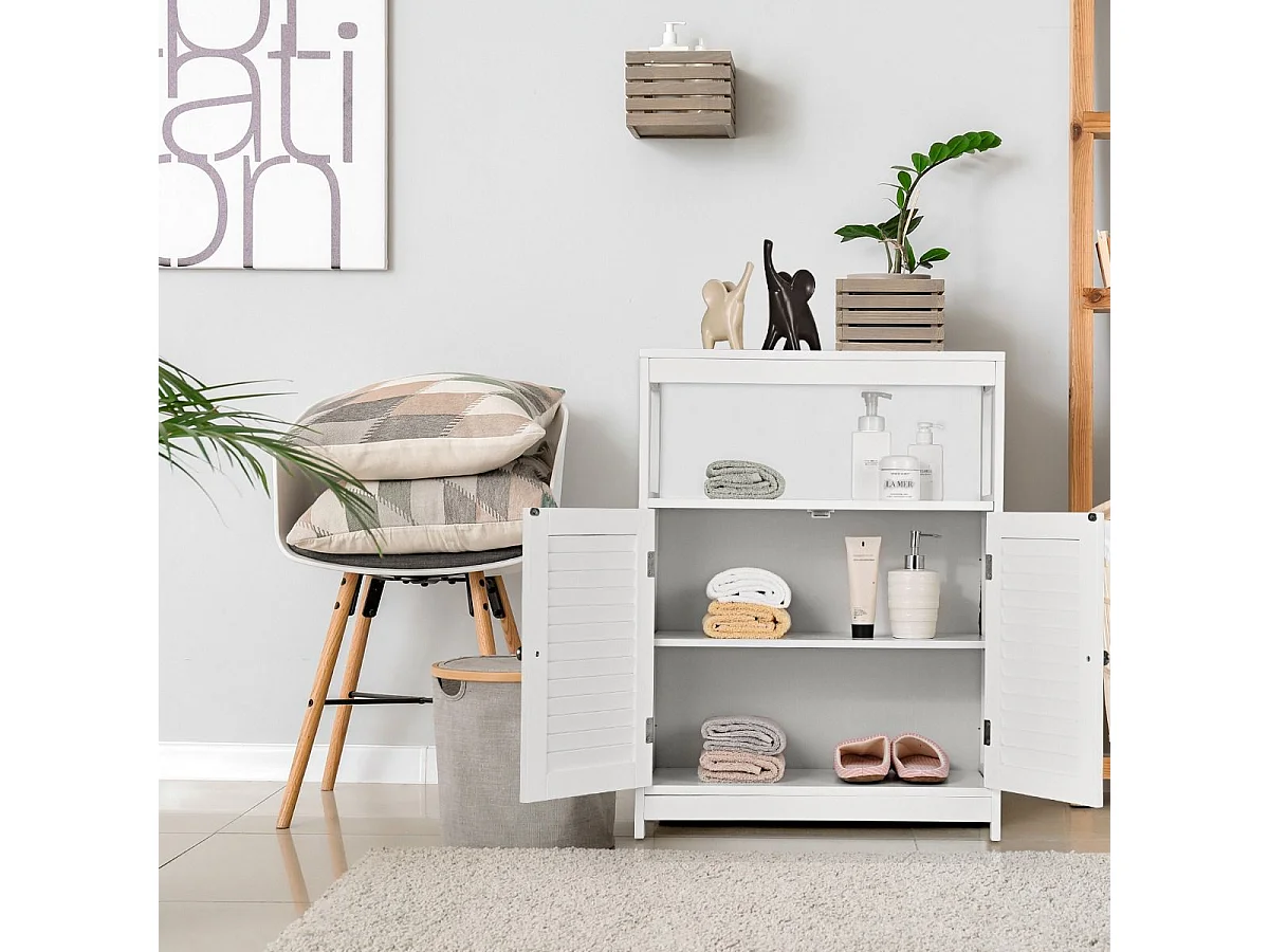 Meuble de salle de bain avec 2 portes à lamelles et etagères 60 x 30 x 80,5 cm