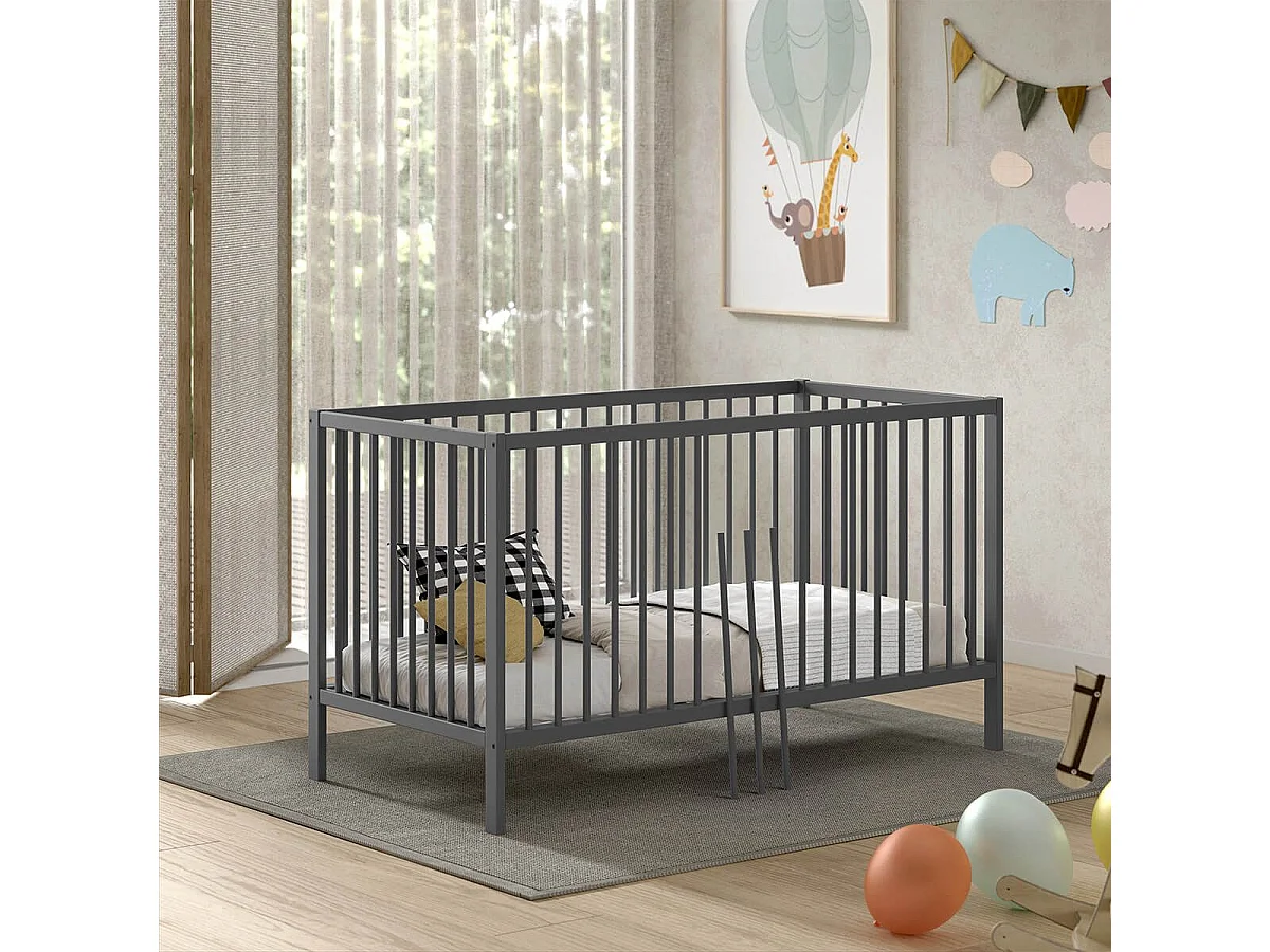 ELIOTT - Lit Bébé Evolutif  70x140 en Hêtre Massif Laqué Anthracite