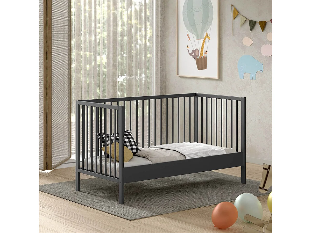 ELIOTT - Lit Bébé Evolutif  70x140 en Hêtre Massif Laqué Anthracite