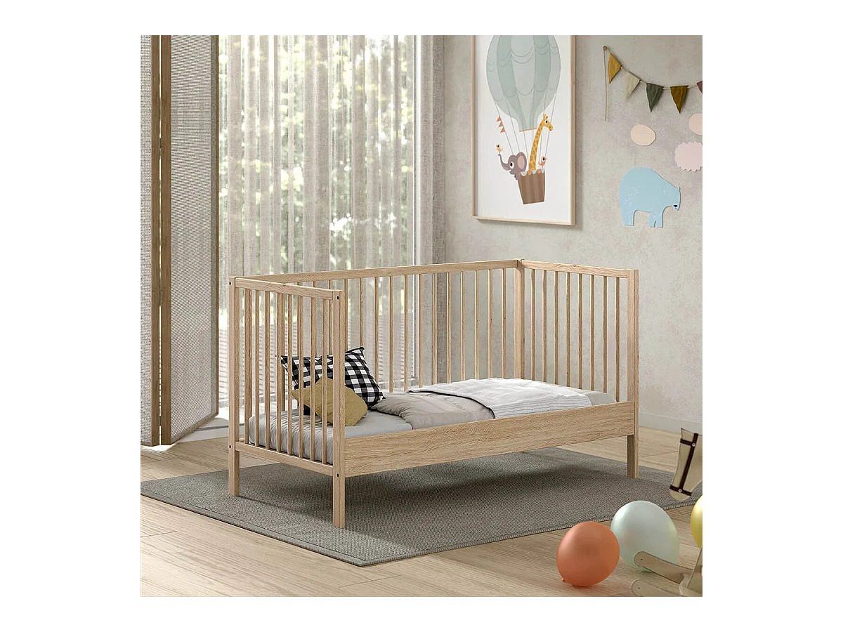 ELIOTT - Lit Bébé Evolutif 70x140 en Hêtre Massif Vernis Naturel
