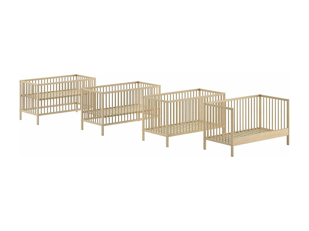 ELIOTT - Lit Bébé Evolutif 70x140 en Hêtre Massif Vernis Naturel