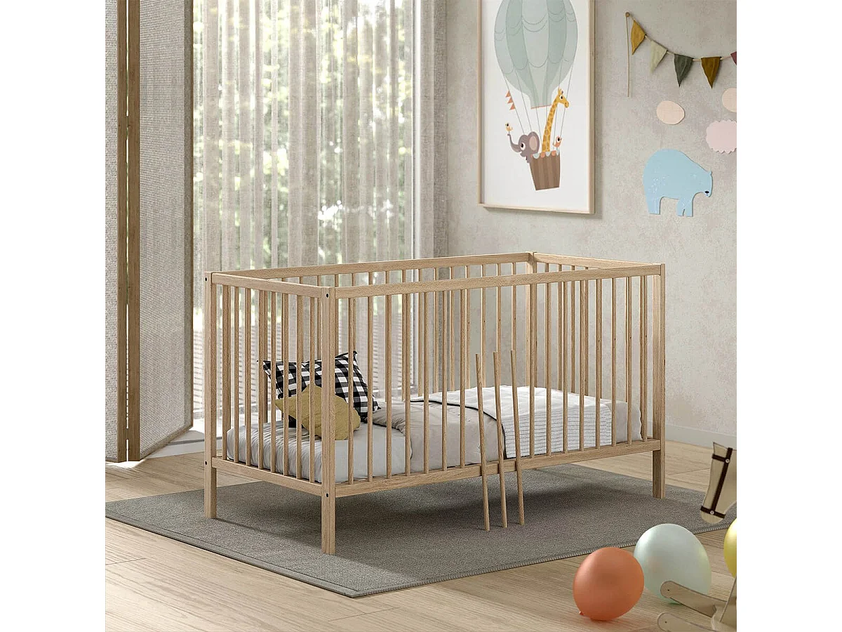 ELIOTT - Lit Bébé Evolutif 70x140 en Hêtre Massif Vernis Naturel