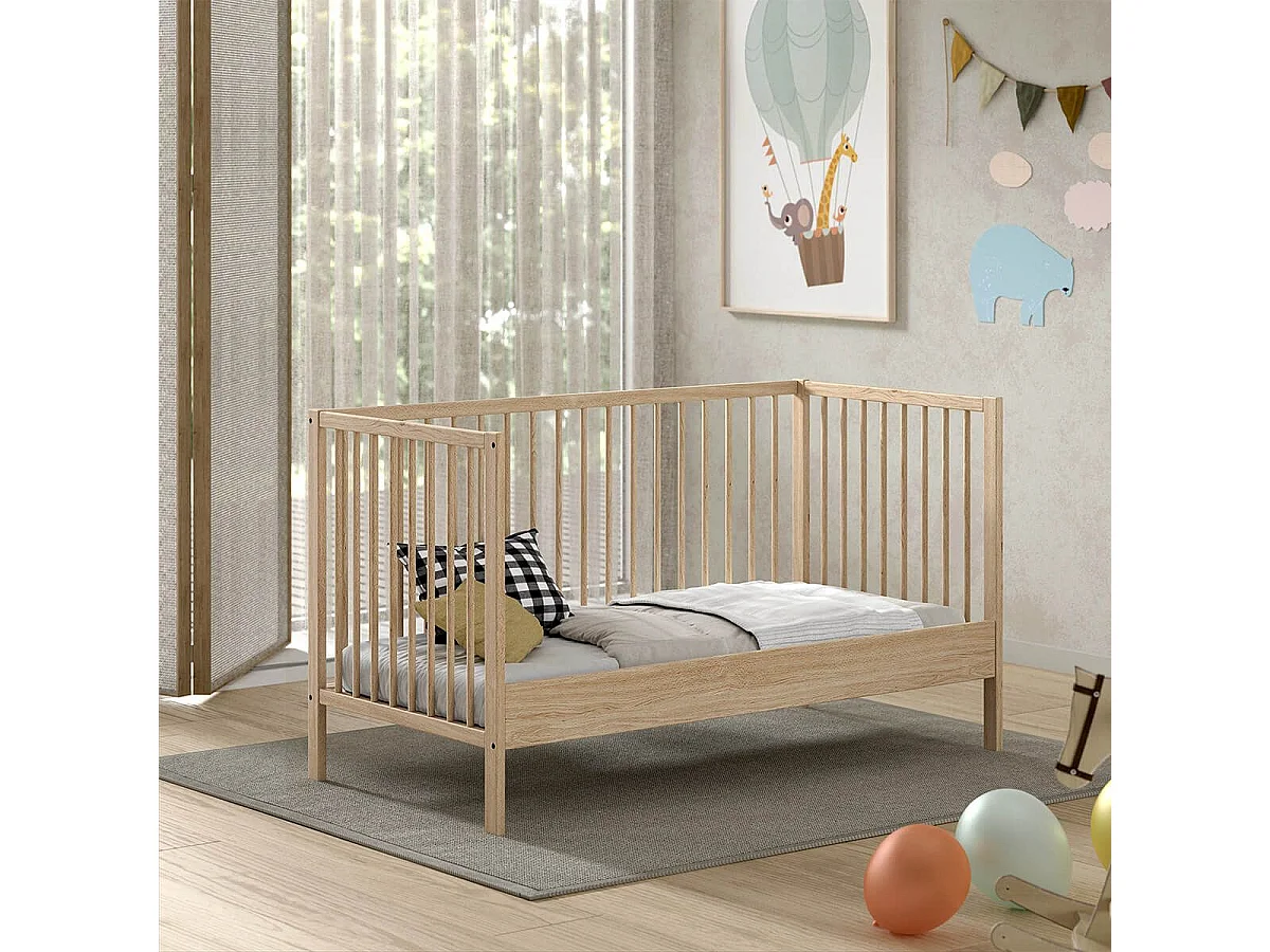 ELIOTT - Lit Bébé Evolutif 70x140 en Hêtre Massif Vernis Naturel