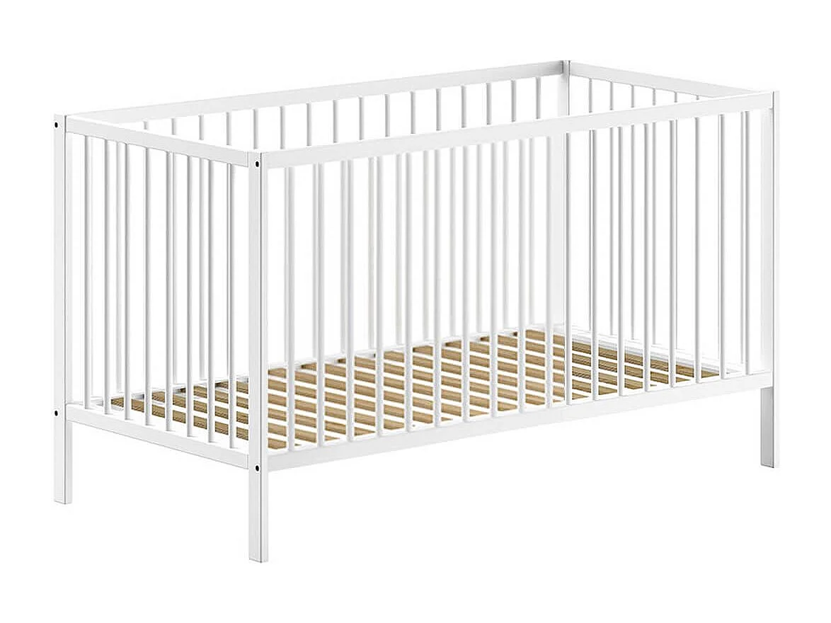 ELIOTT - Lit Bébé Evolutif 70x140 en Hêtre Massif Laqué Blanc