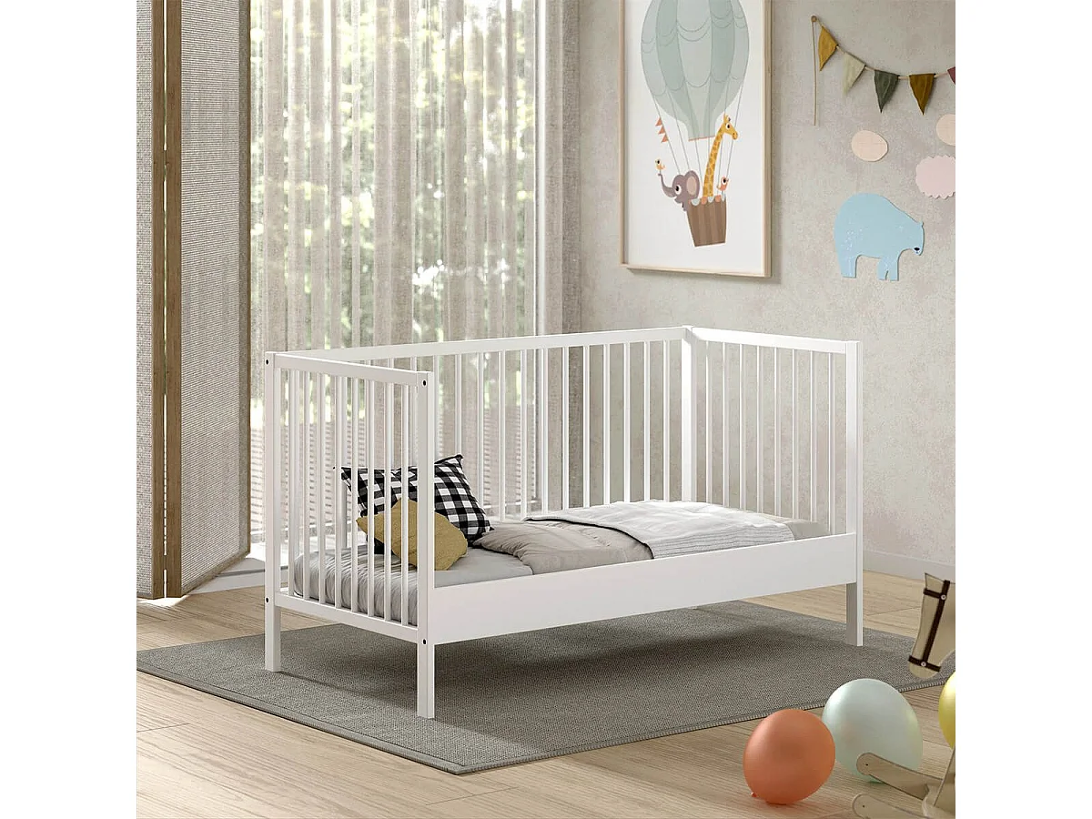ELIOTT - Lit Bébé Evolutif 70x140 en Hêtre Massif Laqué Blanc