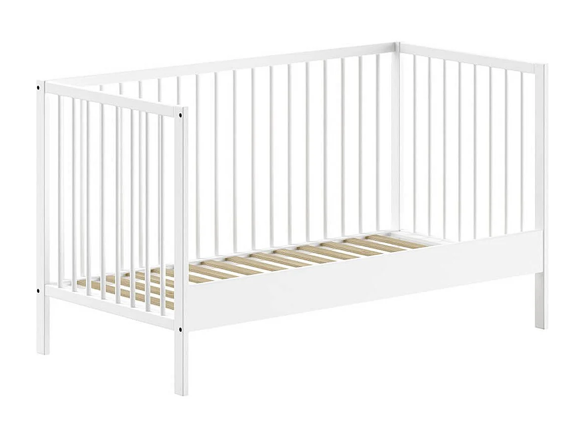 ELIOTT - Lit Bébé Evolutif 70x140 en Hêtre Massif Laqué Blanc