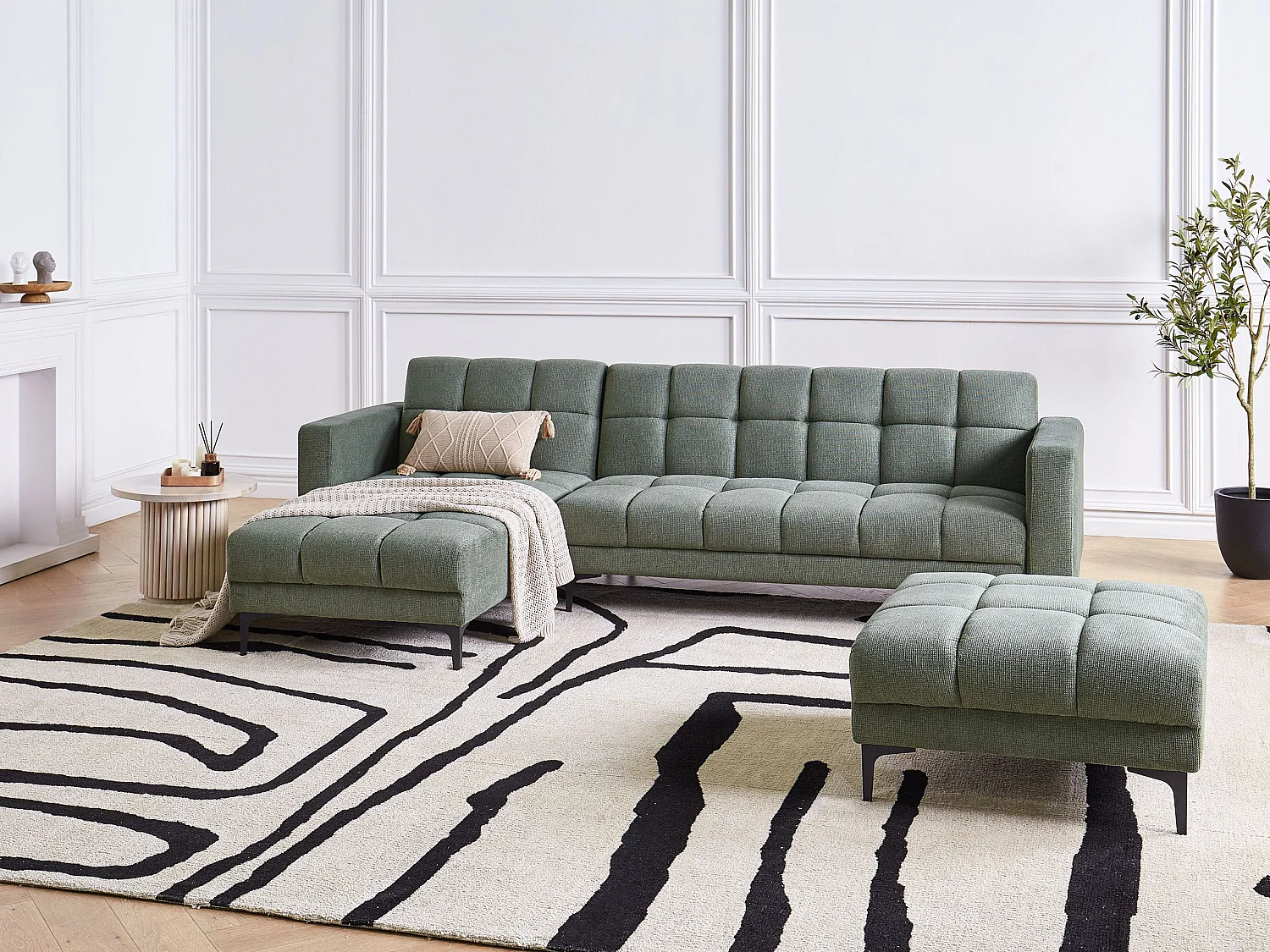 Sofá-cama de canto modular ALNES Tecido Verde escuro 4 lugares à direita