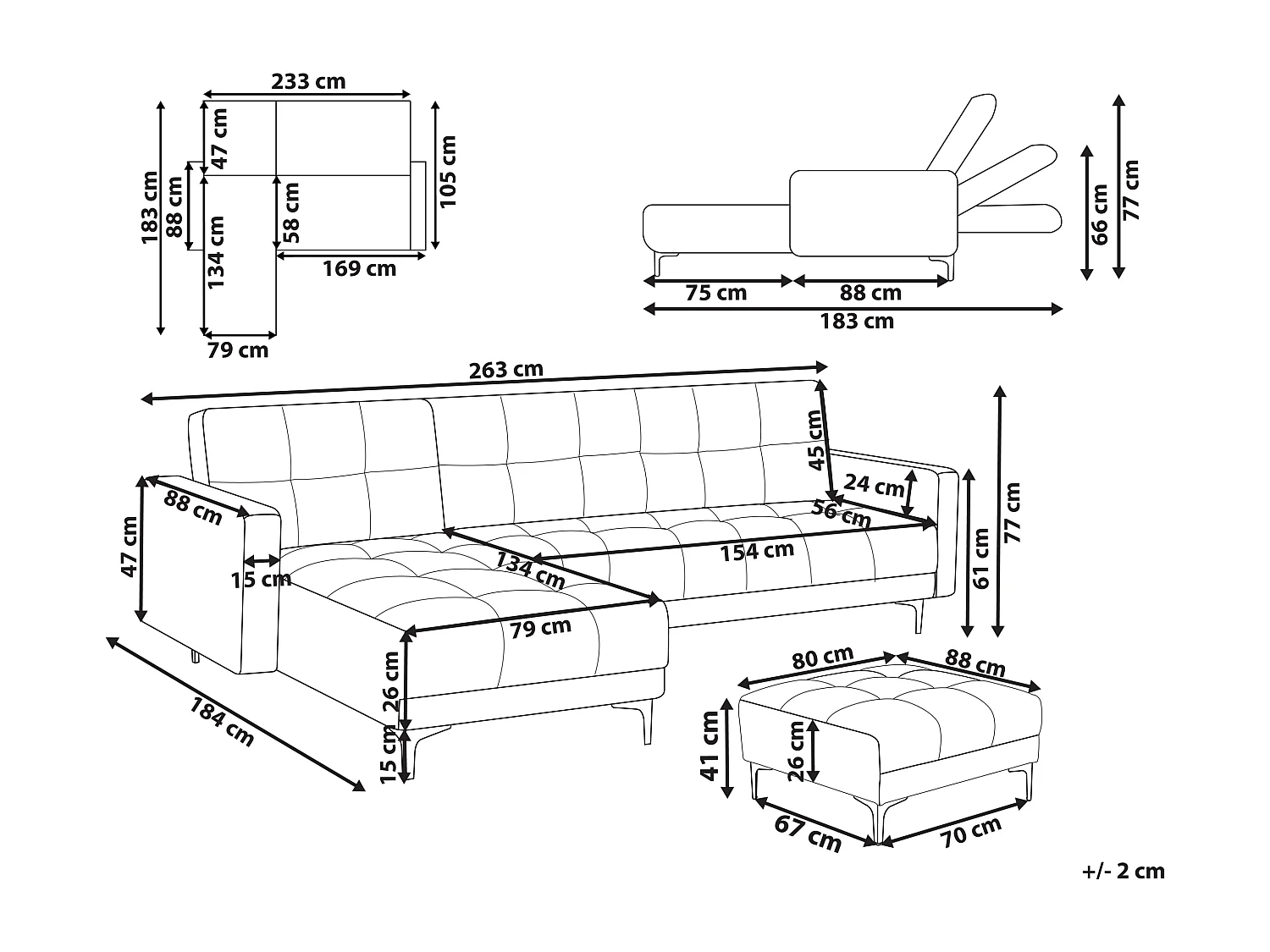 Sofá-cama de canto modular ALNES Tecido Verde escuro 4 lugares à direita