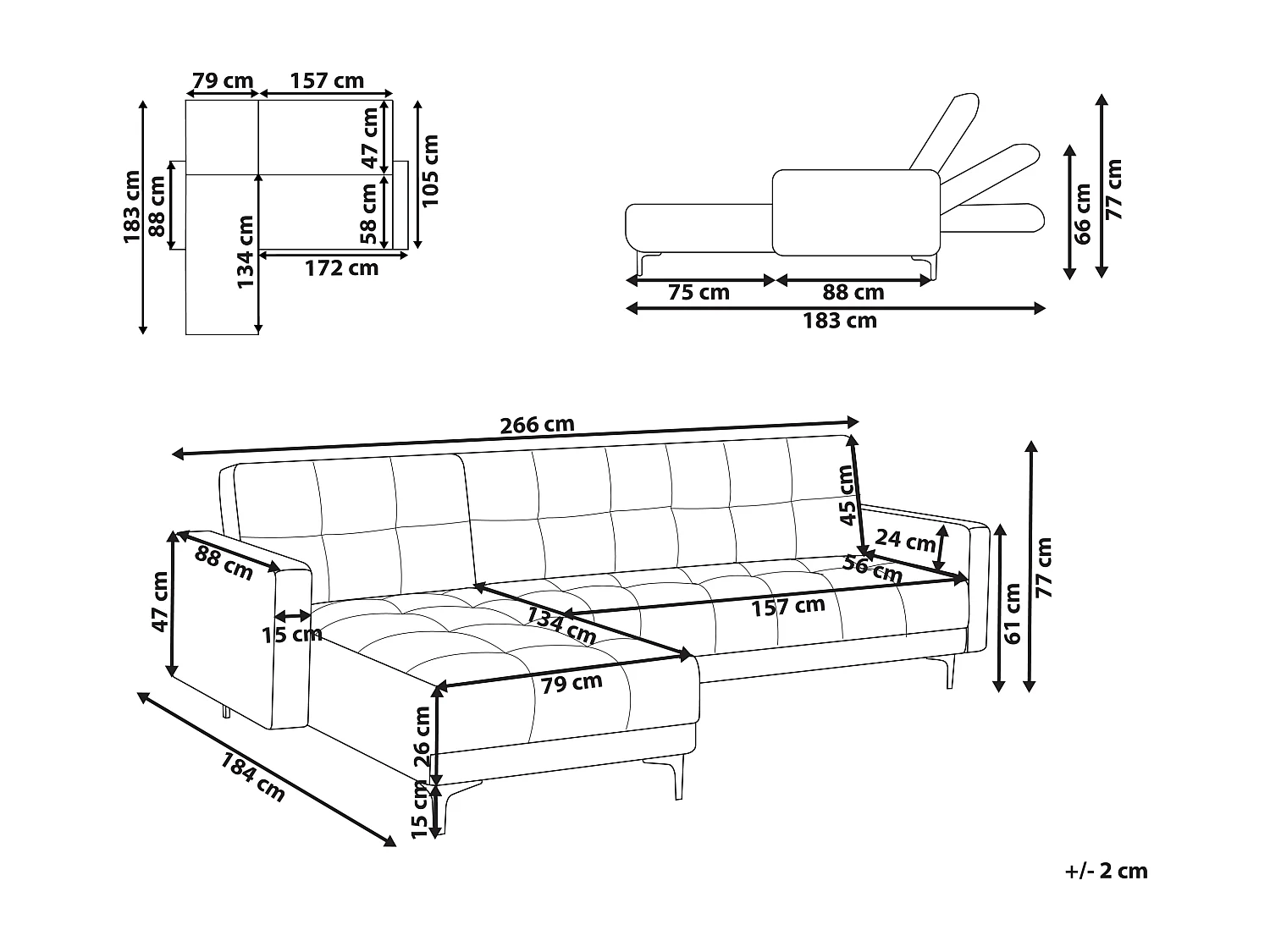 Sofá-cama de canto modular ALNES Tecido Verde escuro 4 lugares à direita