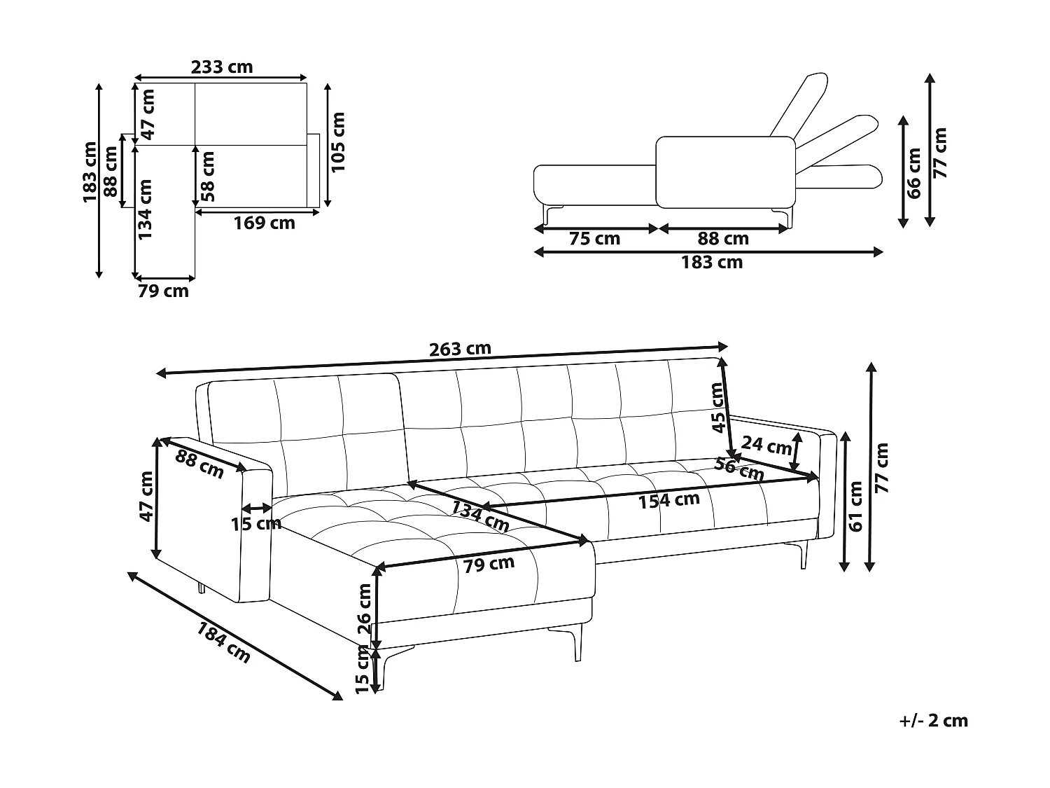 Canapé-lit d'angle modulable 4 places ALNES Tissu Beige Côté droit