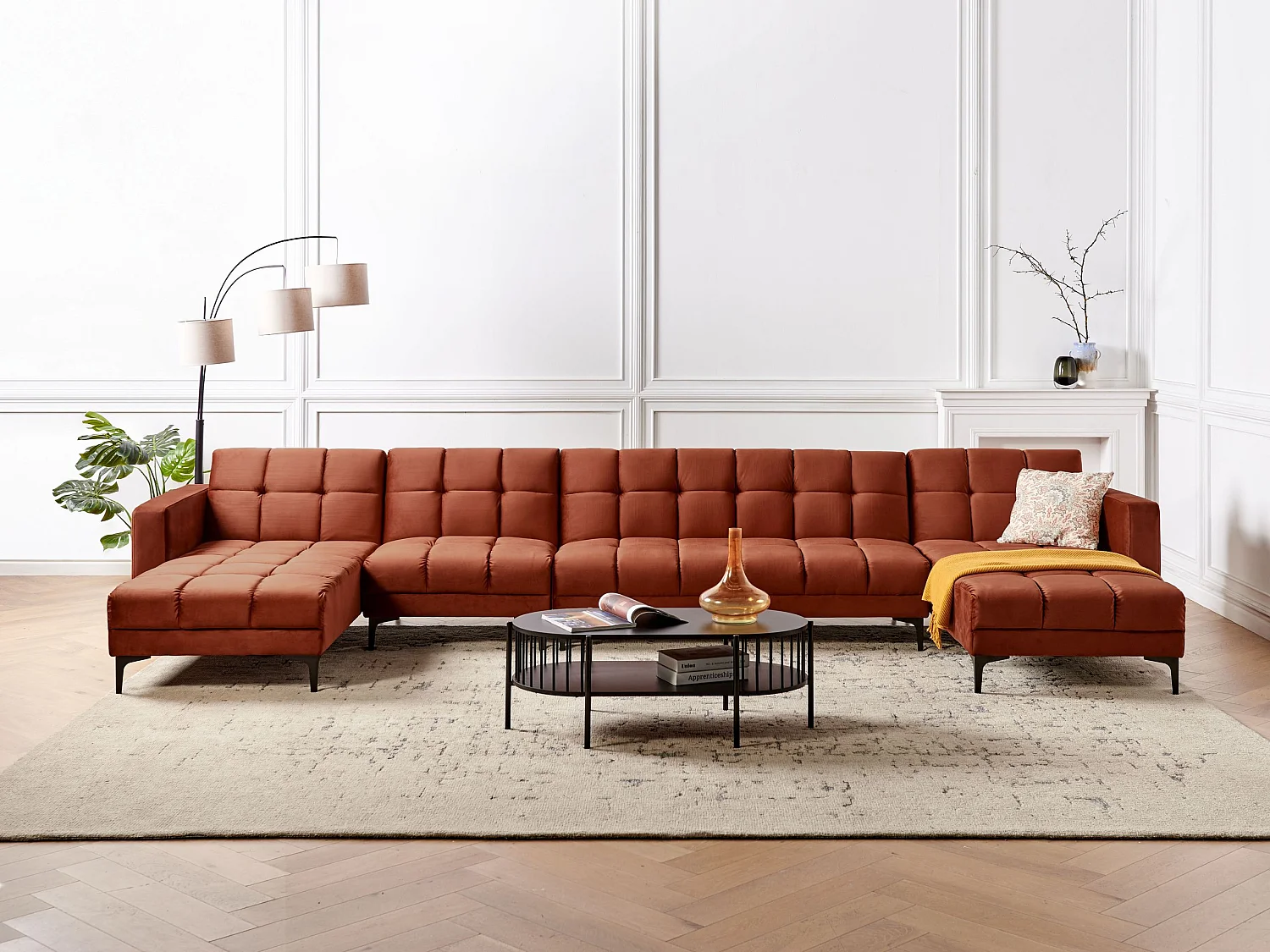 U-förmiges Modul Schlafsofa ALNES Samtstoff Hellrot 6-Sitzer