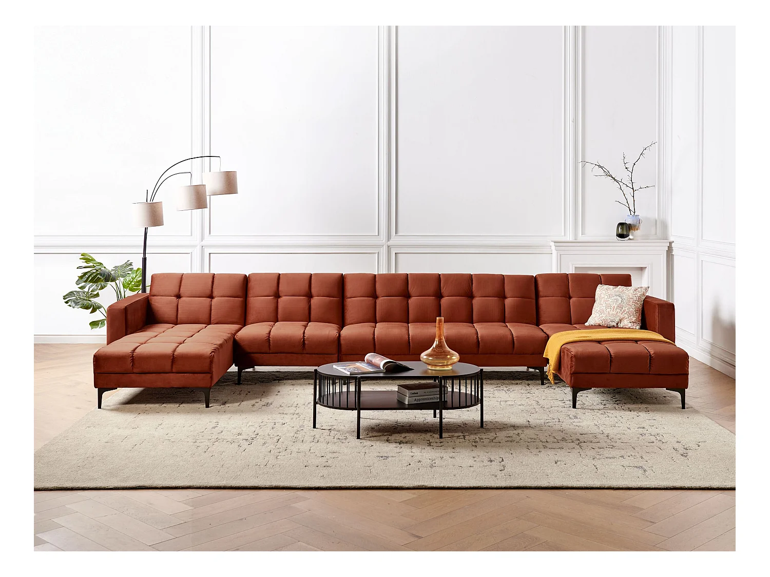 Canapé-lit modulable en forme de U 6 places ALNES Velours Rouge clair
