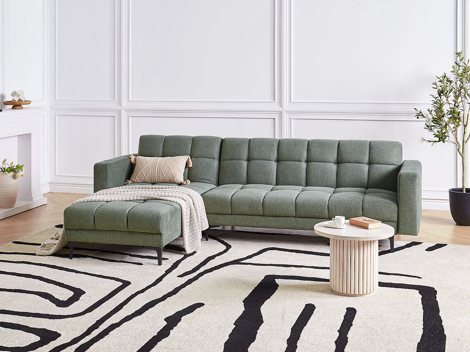 Sofá-cama de canto modular ALNES Tecido Verde escuro 4 lugares à direita