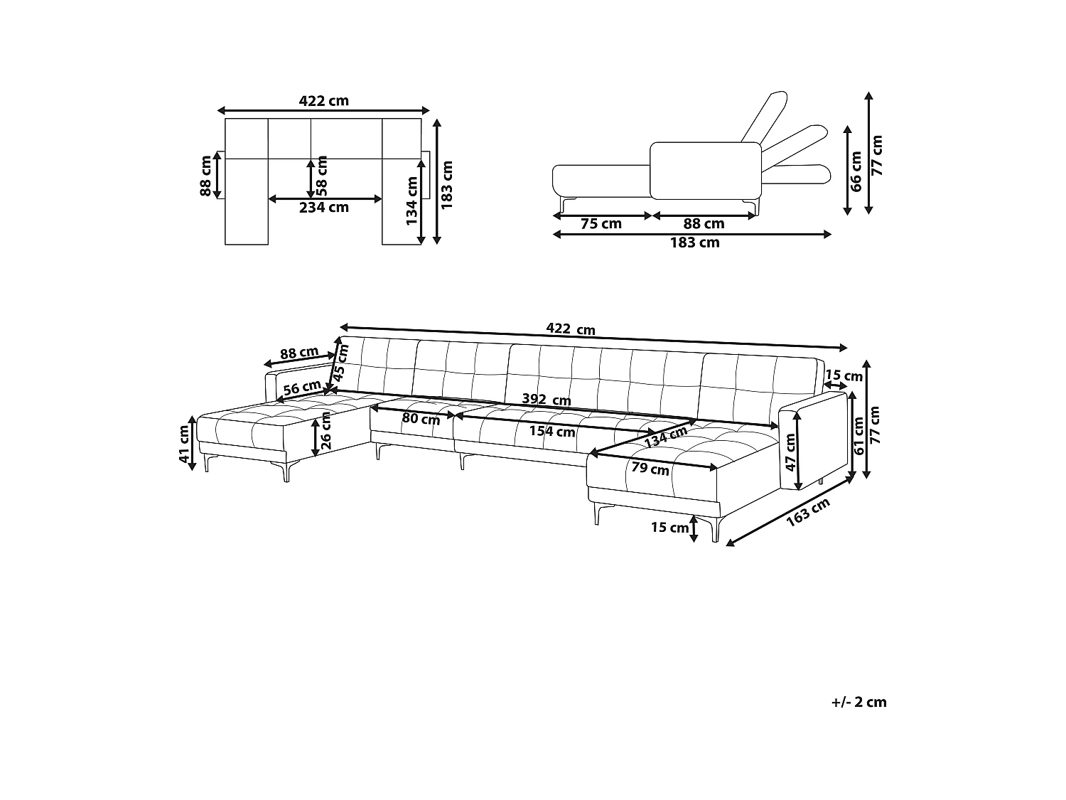 Modulaire U-vormige slaapbank ALNES Stof Gebroken wit 6-zitter