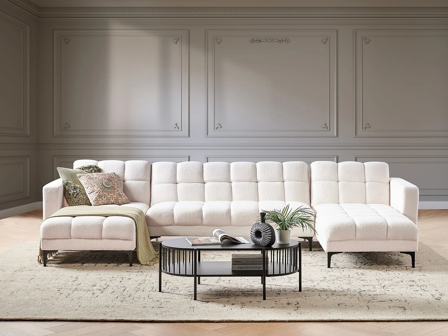 Modulaire U-vormige slaapbank ALNES Bouclé Wit 5-zitter