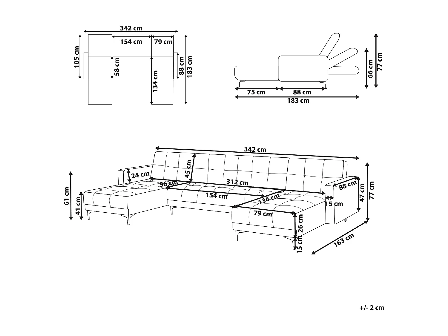 Modulaire U-vormige slaapbank ALNES Bouclé Wit 5-zitter