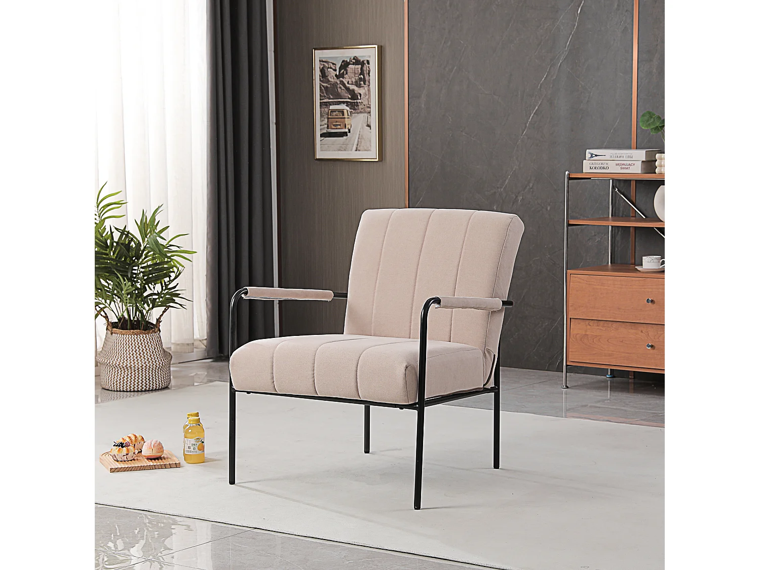 Fauteuil de salon SVITA KYLE Chaise rembourrée Chaise d'appoint Salon avec accoudoir Beige