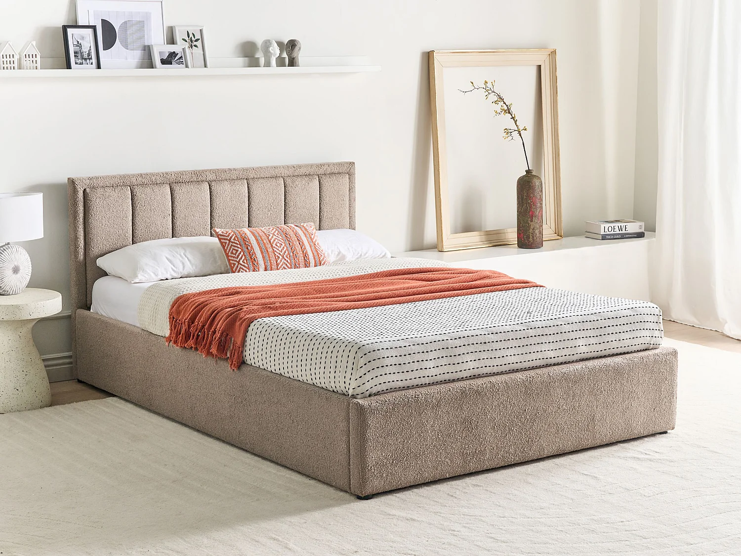 Cama baú Bouclé MONTLAUR 140 x 200 cm Taupe