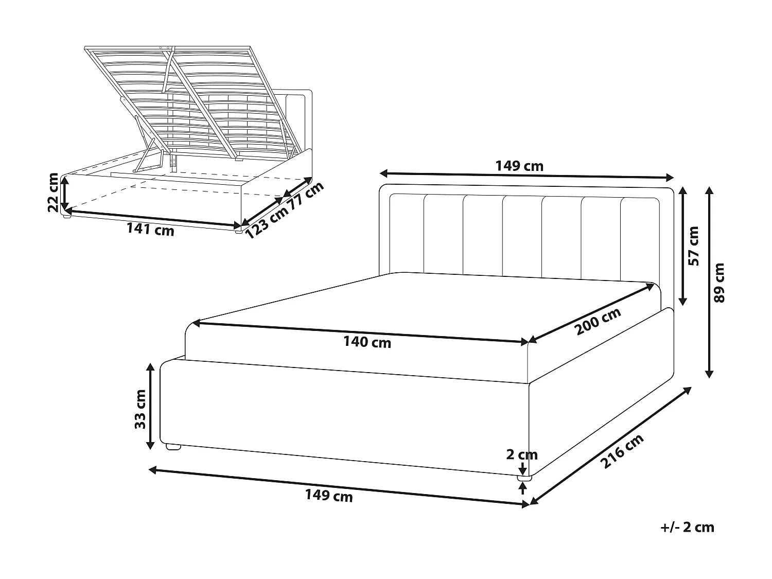 Cama baú Bouclé MONTLAUR 140 x 200 cm Taupe